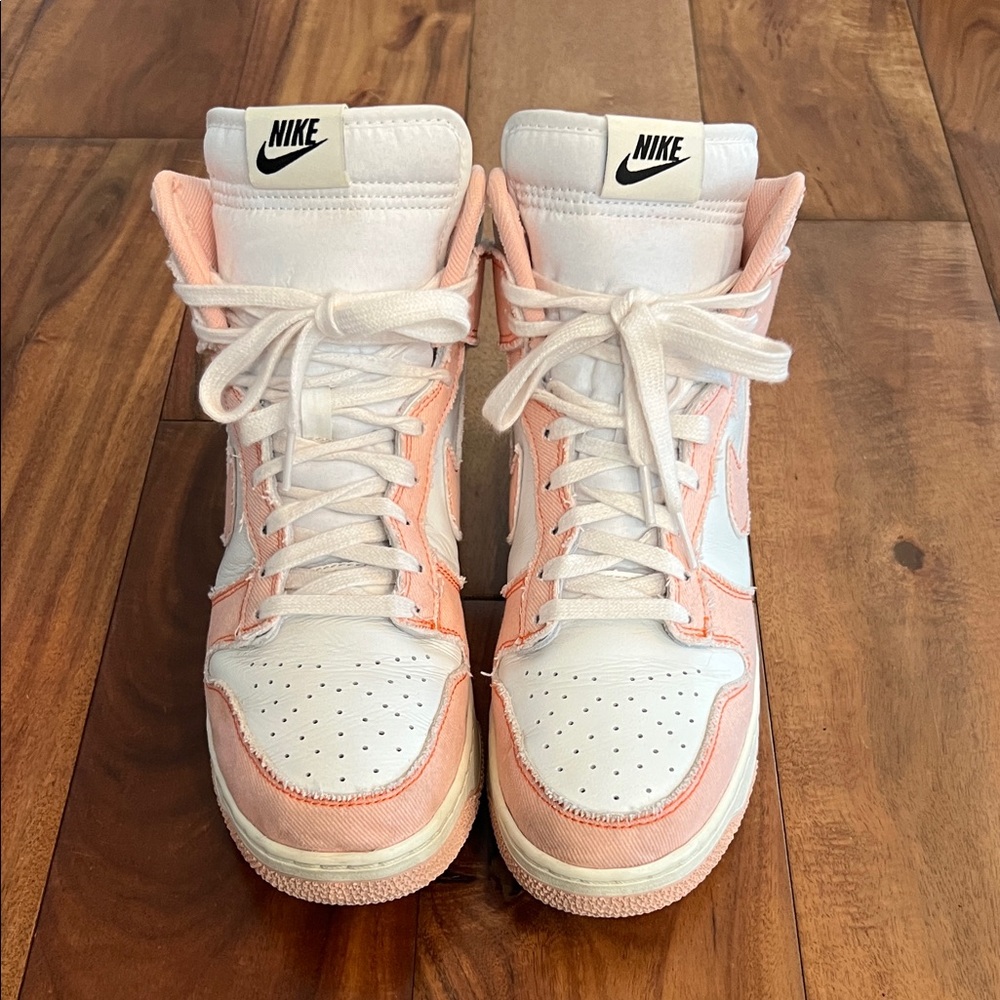 Nike Dunks High-Top Sneakers in White and Light Pink